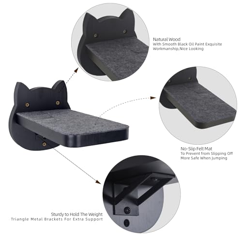 ESPETS Black Painted Solid Wood Cat Wall Climbing Steps, Set of 3 - color: Black