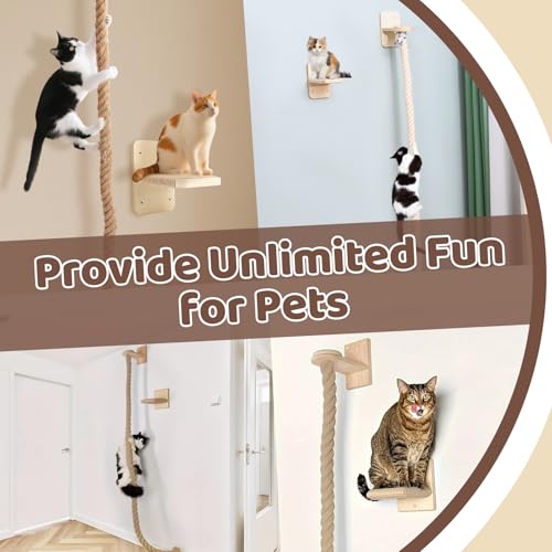 Cat Climbing Wall, Wall Mounted Cat Ladder, Cats Climbings Pole with 59in Climbing Rope, Larger and Wider Base Cats Ladder for Walls with Scratching Post (1.5m/59in Long) - size: 59 inches