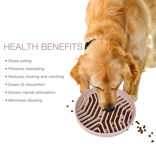 Silicone Slow Feeder Dog Bowls, Puzzle Design with Suction Cups (Pink) - color: pink