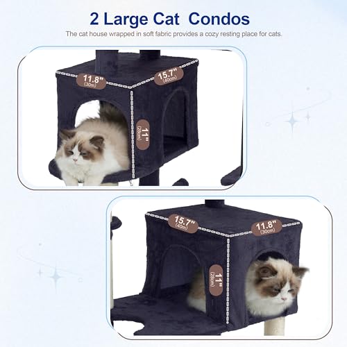 Gitelsnour Cat Tree, Cat Tower with Sturdy Steel Tube, Large Perch GCT024G - color: Smoky gray, size: 70.5 inches