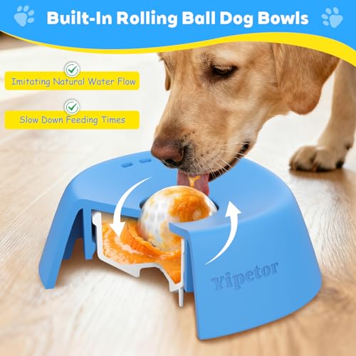 Yipetor Dog Lick Bowl, Rolled Ball-in Slow Feeder Enrichment Puzzle Toys - color: blue