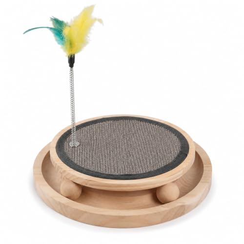 Natural Sisal Round Cat Scratcher with Ball Track Toy - color: Gold