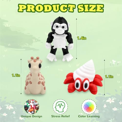 SCIONE 50 Pack 3D Printed Animals, Cute Desk Decor for Kids - style: 50 Pcs Animals