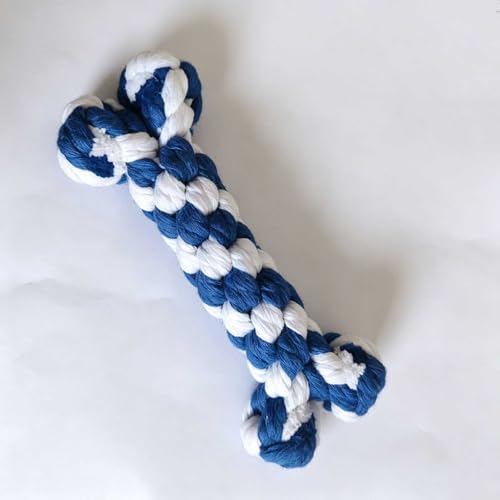 Cotton Rope Bone Dog Chew Toy, Braided Knot Teething Toy for Puppies & Adult Dogs, Dental Cleaning & Boredom Relief, Anti-Destructive Chewing Training Pet Toy (Blue & White) - color: Blue & White