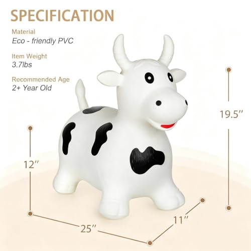 INPANY Bouncy Horse, Cow Hopper for Cowboys, Kid Gifts Toy, Pump Included - color: White Bull