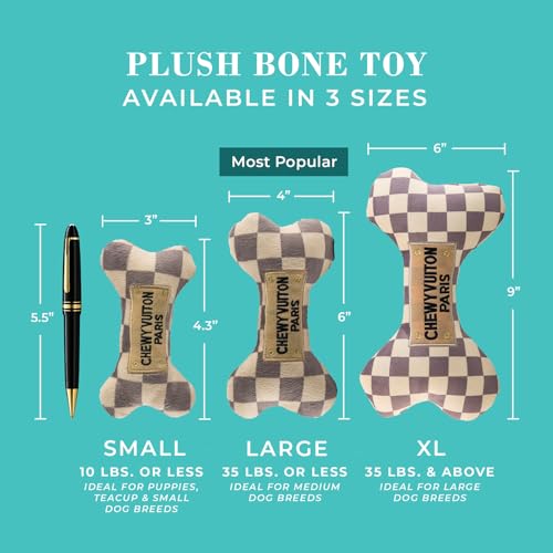 Haute Diggity Dog Chewy Vuiton Bone Plush Dog Toy, Designer Parody Toy - color: Brown Bone, size: Large