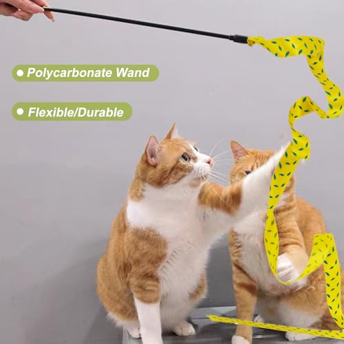 Interactive Cat Toy Wand, Cat Teaser Wand Rainbow String for Bored Indoor Adult Cats and Kittens (3 Pack String) - size: 3 Pack String