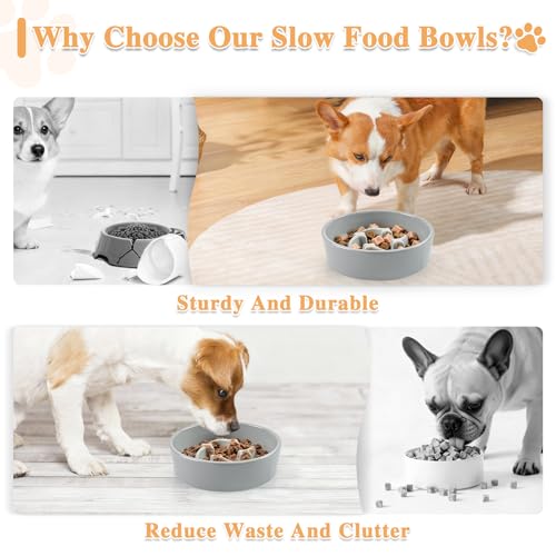 Ceramic Slow Feeder Dog Bowls,0.6 Cups Dog Food Dish for Small Breed - color: Grey-M