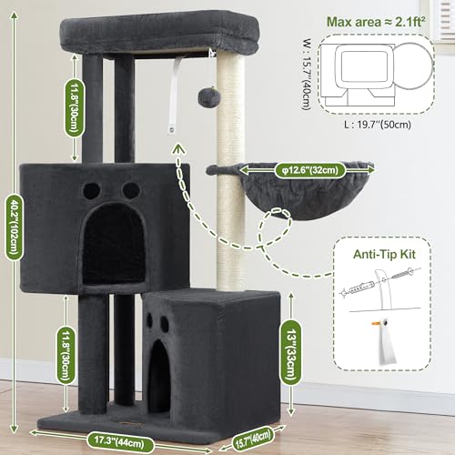 Small Cat Tree Tower for Indoor Cats, 40 in Medium Cat Bed Scratching Posts
