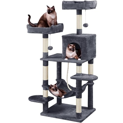 Yaheetech 59in Cat Tree Large Cat Tower with Scratching Posts, Pet Play House Climber Activity Center with Condo and Anti-Dump Device for Kittens/Cats, Dark Gray - color: Dark Gray