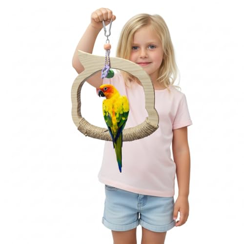 Wooden Bird Swing Toy with Rope Swing,Natural Wood Swing