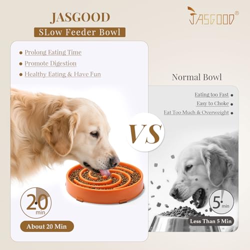 JASGOOD Slow Feeder Dog Bowl - Anti-Gulping, Prevents Bloat & Choking, Healthy Design for Large & Medium Dogs - color: Q-orange