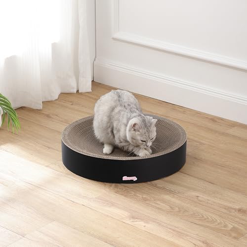 CSR1010H Nelson 20.13" Modern Cardboard Round Bowl Cat Scratcher with Catnip, Ink - color: Black