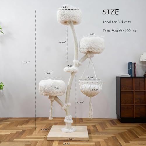 Modern Cat Tree Tower for Indoor Cats, 70" Multi-Level Cat Tower with Plush Perches, Hanging Basket Hammock, Sisal Scratching Posts and Cozy Resting Spaces for Multiple Cats