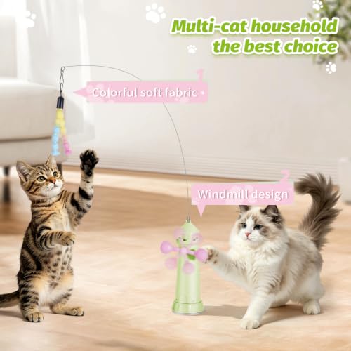Hands-Free Suction Cup Cat Toy, Interactive Wand Teaser with Windmill Spinner, 2-in-1 Cat Toy for Boredom Relief & Indoor Play
