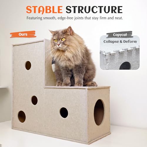PETKARAY Cat Tunnel, Original Cat Hideaway Cave for Indoor Cats, Large Kitten Play Tubes and Tunnels, Soft Felt Cat Toy with Interactive Peek Hole, Beige L Shape - color: Beige, size: L-shape Tunnel