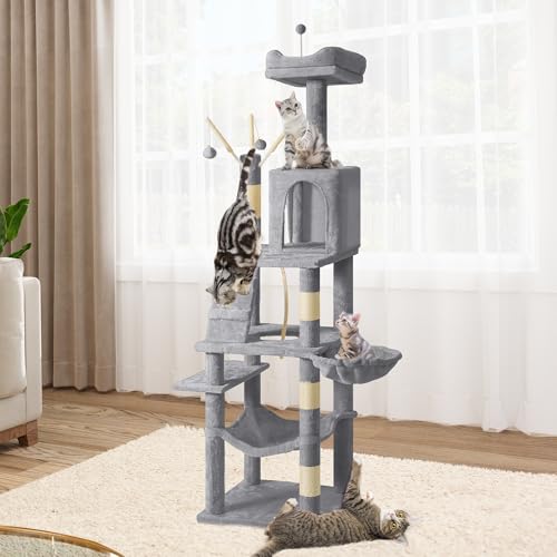 YITAHOME 64.5" Cat Tree, Multi-Level Cat Tower - color: Light Gray, size: 64.5inch