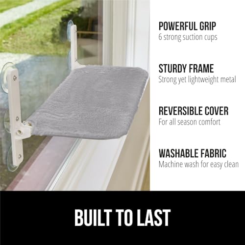 GORILLA GRIP Cat Window Perch, Foldable Cat Window Hammock Bed with 6 Large Suction Cups, Cordless Indoor Wall Shelves, Strong Metal Frame Holds 40lbs, Reversible Washable Sherpa Cover, Large Gray - color: Gray