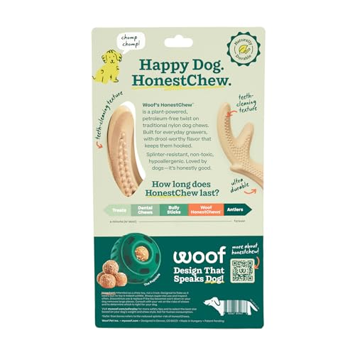 WOOF HonestChew Antler Dog Chew Toy for Dogs 60 lbs & Up - color: Antler, size: Large