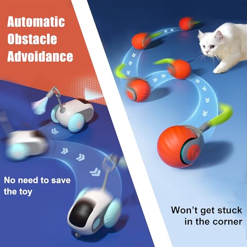 1pc Interactive Automatic Remote Control Cat Mice Car Toy and 1pc Smart Electric Moving Speedy Cat Ball Toy with Feather Tail, Suitable for Dogs, Keep Busy, Stimulating, Rechargeable (Blue) - color: blue