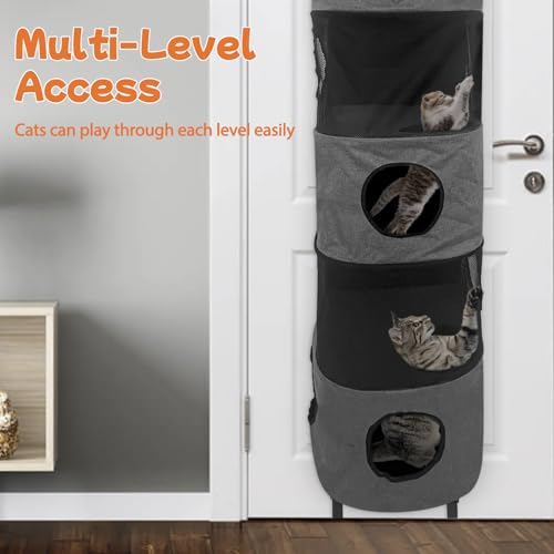 Homegroove 5-Level Door Cat Tree, Space Saving Door Hanging Cat Shelf, Multi-Level Polyester Hanging Cat Tree for Multi-Cats Family, Collapsible, Tool-Free Assembly, Fits Doors <80" (Grey, 5-Level)