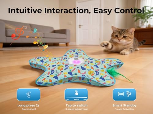 Duckart Interactive Cat Toy - Hide and Seek Automatic Cat Toy with Birdcall, Rechargeable & 3 Speeds, Auto Sleep/Wake Mode Kitten Toys, Safe ABS Material Cat Toys for Bored Indoor Adult Cats
