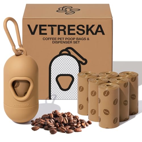 VETRESKA Dog Poop Bags Dispenser with Coffee Scented Waste Bags, 105 Counts - color: coffee, size: 1 Count (Pack of 105)