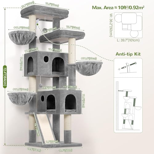 Globlazer Large Cat Tree 72in Tall Cat Climbing Tower, F72G, Light Grey - color: Light Grey