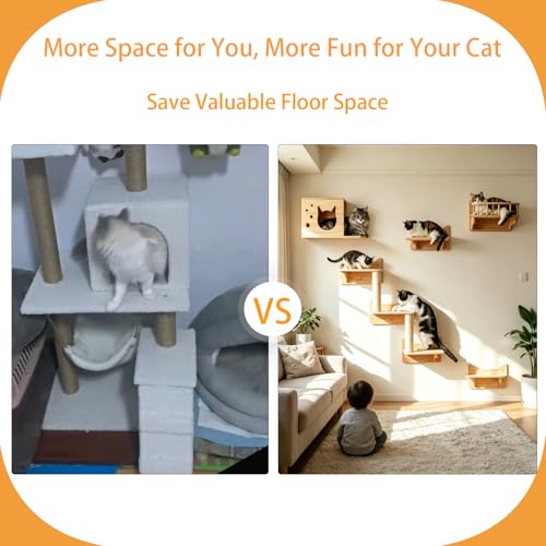 Cat Wall Shelves, 9-Piece Cat Wall Furniture for Large Cats - size: 9 pcs