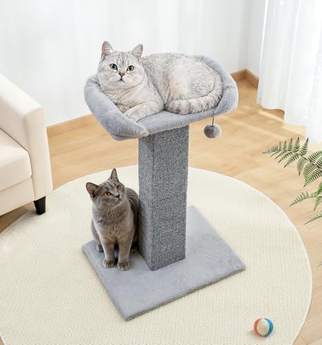 Made4Pets 32" Carpet Cat Scratching Post with Bed for Indoor Cats, Grey
