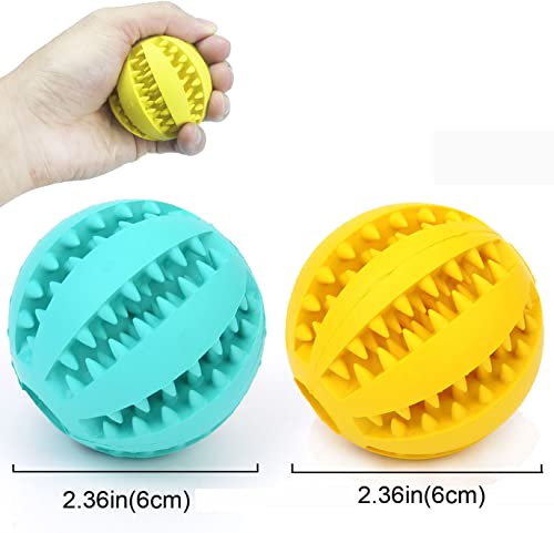 Sunglow 2 Pack Dog Toy Ball - Nontoxic Bite Resistant Teething Toys for Small/Medium/Large Dog and Puppy Cat, Dog Pet Food Treat Feeder Chew Tooth Cleaning Exercise Game IQ Training - color: Yellow/Blue, size: 2.36 in