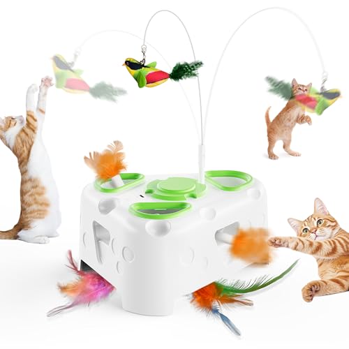 3-in-1 Automatic Interactive Cat Toy, Flying Bird, Mole & Feather - color: White