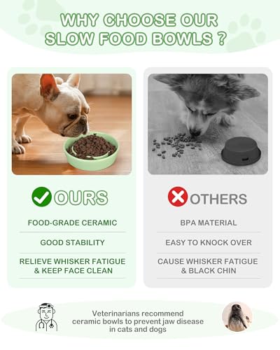 TRUVIC Ceramic Slow Feeder Dog Bowls, 1.5 Cup Puzzle Slow Feeder Bowls for Fast Eaters, Ceramic Dog Food Dish no Black Chin, Puzzle Bowl for Medium Dogs, Green - color: 04-Green, size: M-1.5 Cups