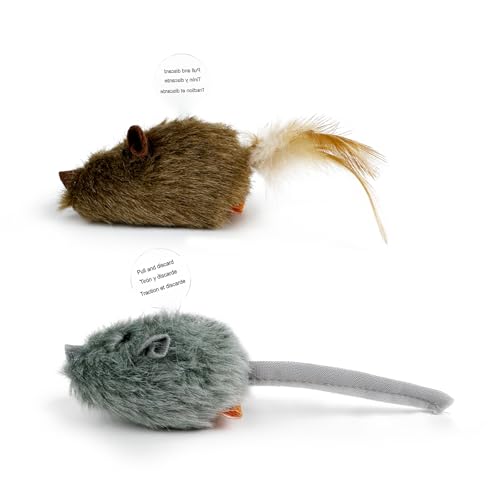TTcat 2 Pack Squeaky Furry Mouse Cat Toys with Silvervine, Realistic Fluffy Mice Kitten Interactive Hunting Toy, Noise-Making Cat Prey Toy for Indoor Cats, Boredom Relief Teaser Chew Toy.