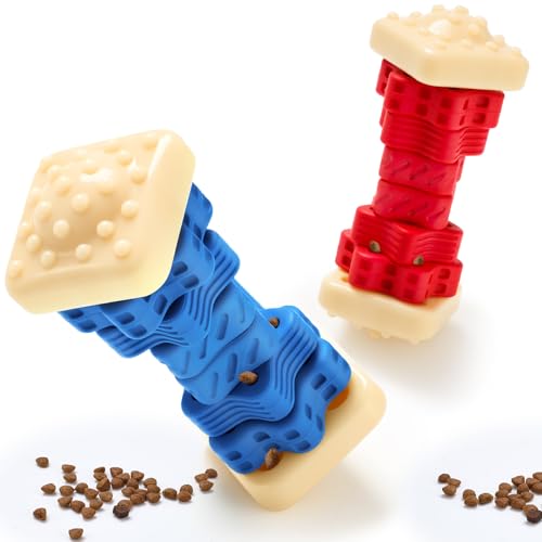 Aliceset 2 Pcs Dog Toys for Aggressive Chewers Tough Durable Indestructible Puzzle Interactive Dog Cognitive Chew Toys with Beef Flavor, Safe Rubber Bone Shape Enrichment Gift to Keep Them Busy