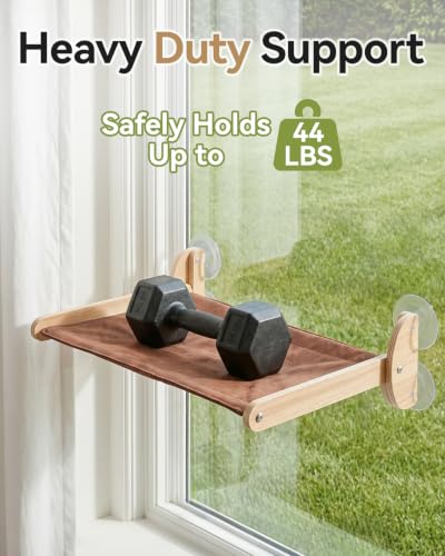 JKXJKX Foldable Cat Window Perch - 44Lbs Heavy Duty Hammock with Strong Suction Cups & Wooden Frame, Space Saving Kitty Bed Seat for Large Indoor Cats