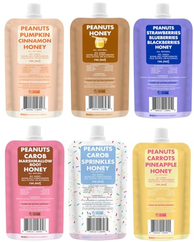 BUDDY BUDDER 6 Pack Mixed Flavor Squeeze Packs, 100% Natural Dog Peanut Butter, Healthy Peanut Butter Dog Treats, Made in USA, (4oz Packs) - size: 4 Ounce (Pack of 1)