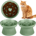 Tioncy 2 Pcs Ceramic Elevated Slow Feeder Cat Bowl, Sage Green - color: Sage Green