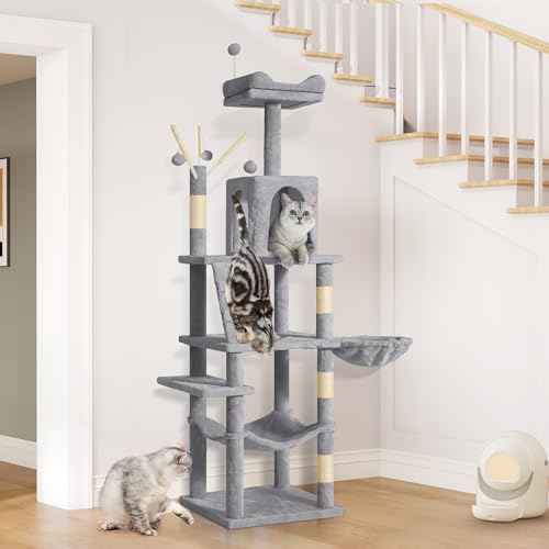 YITAHOME 64.5" Cat Tree, Multi-Level Cat Tower - color: Light Gray, size: 64.5inch