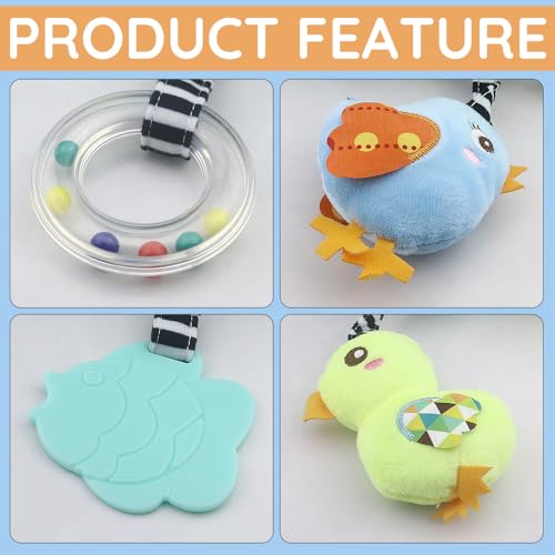 Caterbee Baby car seat Toys, Activity Spiral hangings pram Toys, Plush Crib Toys with Squeaky for boy or Girl, 0 Months up (Duck) - color: Yellow-duck