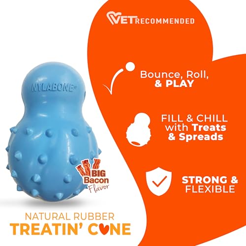 Nylabone Strong Chew Rubber Stuffable Cone Treat Toy, Bacon Flavor, X-Large - color: Blue, size: X-Large