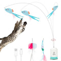 Migipaws Interactive Automatic Cat Teaser Wand Toy with Strong Suction Cup, 70cm Flexible Wire & DIY Bending Design, Rechargeable Cat Exercise Toy with Auto Timer for Indoor Cats (White) - style: White