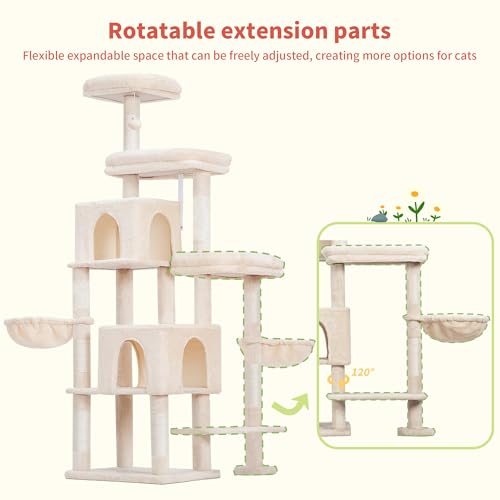 Hey-brother Cat Tree Tower with Stable Extended Base, 3 Platforms, MPJ038M - color: Beige