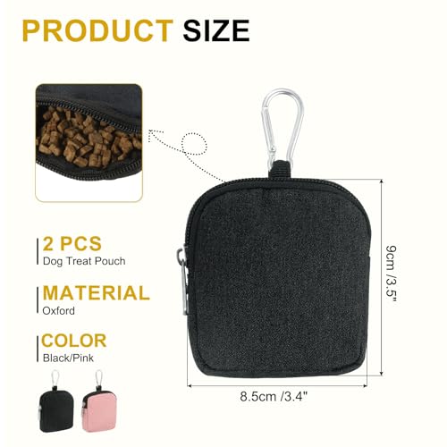 Dog Treat Pouch Hands-Free Pet Dog Bag 3.5x3.4 (Black/Pink 2Pcs) - color: Black/Pink
