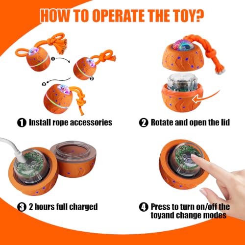 Smart Interactive Dog Toy Ball, Dog Enrichment Toys, Dog Barking Ball, E-TPU Material, Electric Automatic Moving and Rolling Dog Toy with Rope for Small, Medium, Large Dogs Boredom - color: Orange