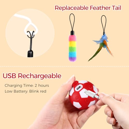 VIWIK Interactive Cat Toys for Indoor Cats, Automatic Motion Activated Kitten Ball Toy, Moving Stimulation Cat Toys for Bored Indoor Adult Cats, Low Noise Fast Rolling Moving Ball Red