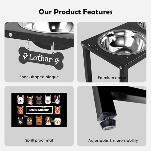 ADENGL Elevated Dog Bowls,16inch Tall Pet Bowl Holder, Raised Bowl Stand with 2 Stainless Steel Bowls (68oz) and Spill-Proof Mat, Dog Feeder for Large Extra Large Breeds - color: Black, size: Height: 16 in