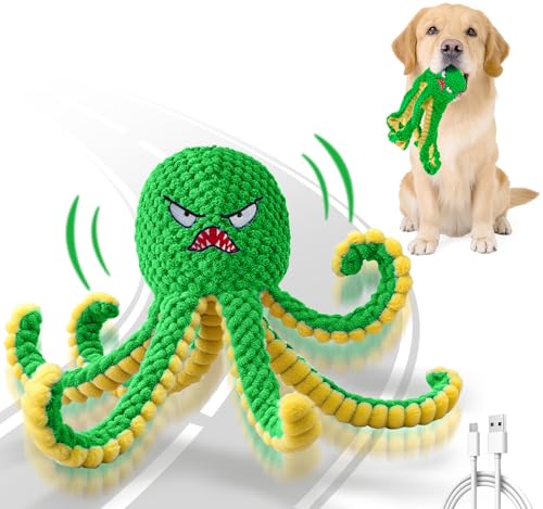 Interactive Dog Toys Octopus,Durable Automatic Jumping Dog Toy to Keep Them Busy,Squeaky Moving Tug of War Doggie Toy,USB Rechargeable,Not for Aggressive Chewers (Green) - color: Green