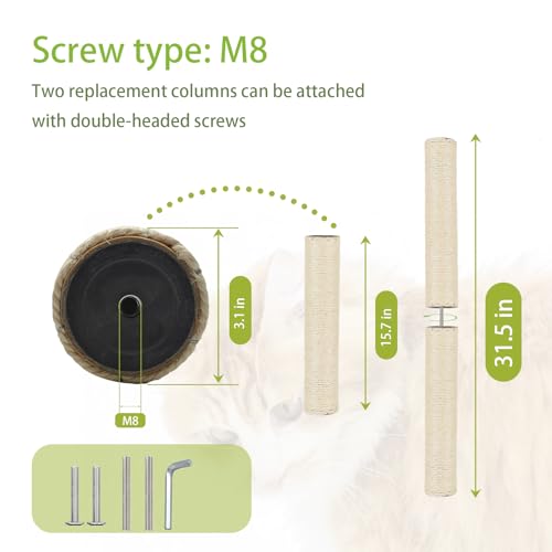2 Pcs Cat Scratching Post Replacement for Indoor 15.7 x 3.1 Inches Cats Tree Replacement Parts Natural Sisal Cat Scratch Posts Refill Pole Part with M8 Screws Spare Cat Furniture Accessories - color: 【2 Pcs+White 】