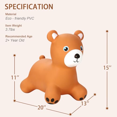 INPANY Bouncy Bear Hopper for 2-5 Kids, Gifts Toy for Kid, Pump Included - color: Brown Bear